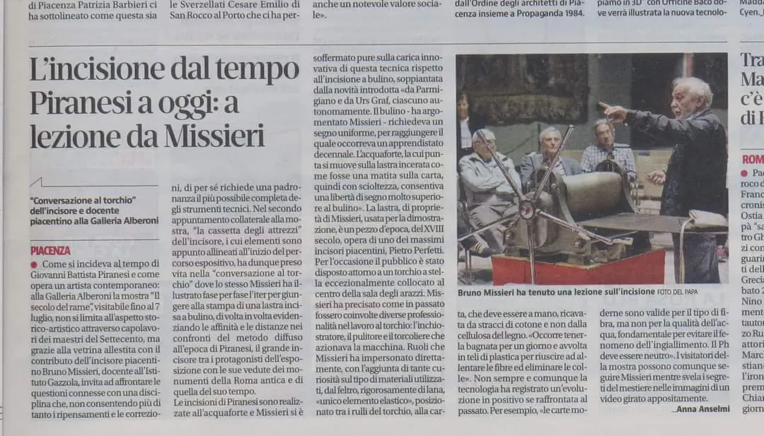 «L'incisione dal tempo di Piranesi a oggi», rassegna stampa.