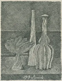Acquaforte di Giorgio Morandi, natura morta